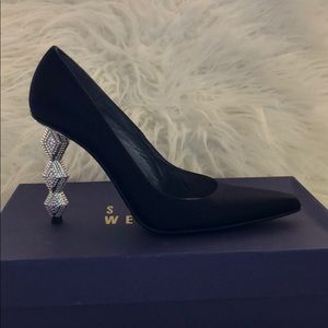 Stuart Weitzman Black Heels with Silver Accents